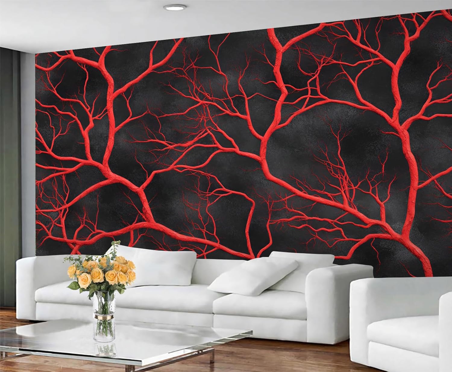 Black and Red Mural Wallpaper, Abstract Textured Wallpaper, Red Crackle Wall Murals for Living Room Restaurant Barber Shop, 110" x 95" (Not Peel n' Stick)