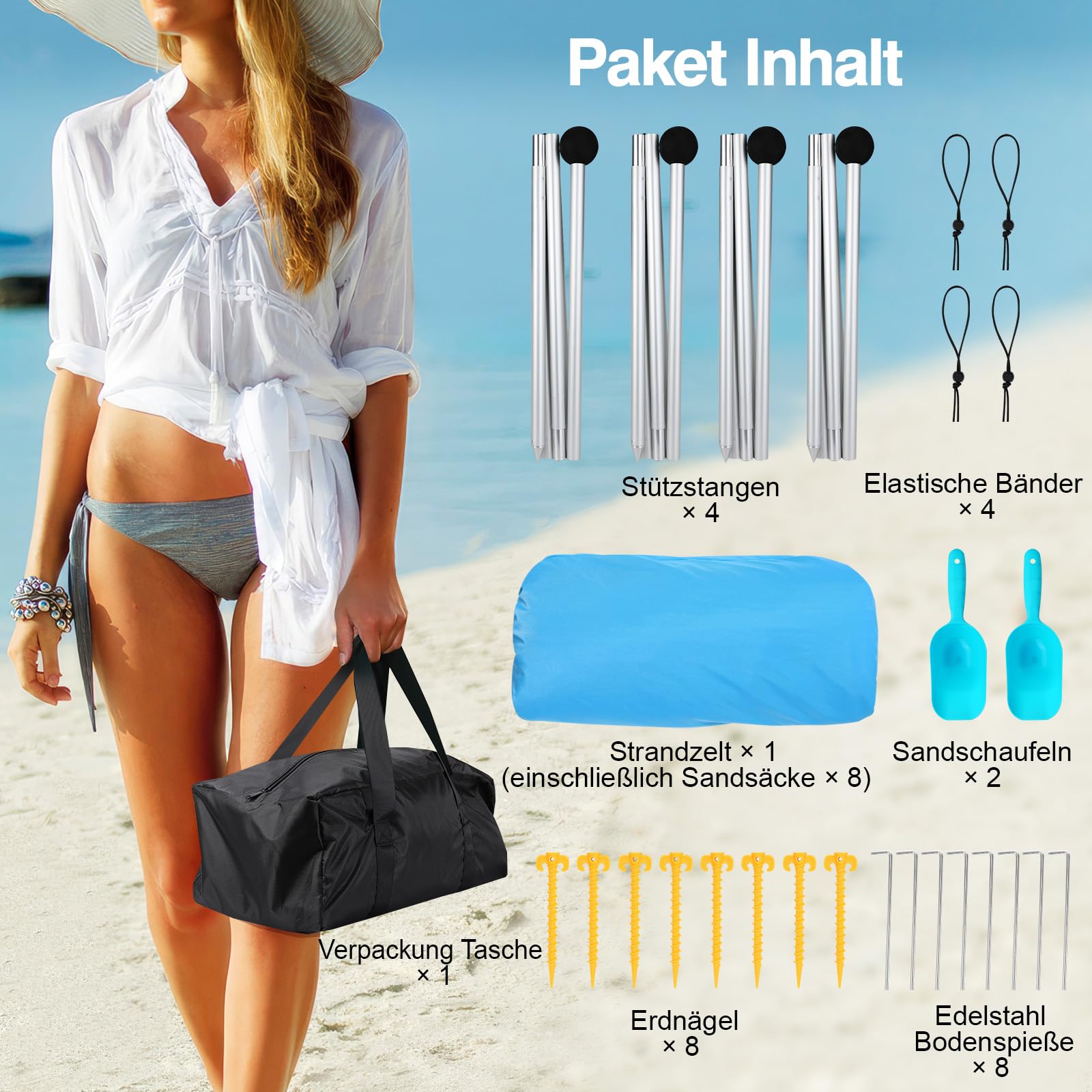 Rhino Valley Strandmuschel UV 50+ Windschutz Tragbar Sonnensegel für Camping Angeln Picknick