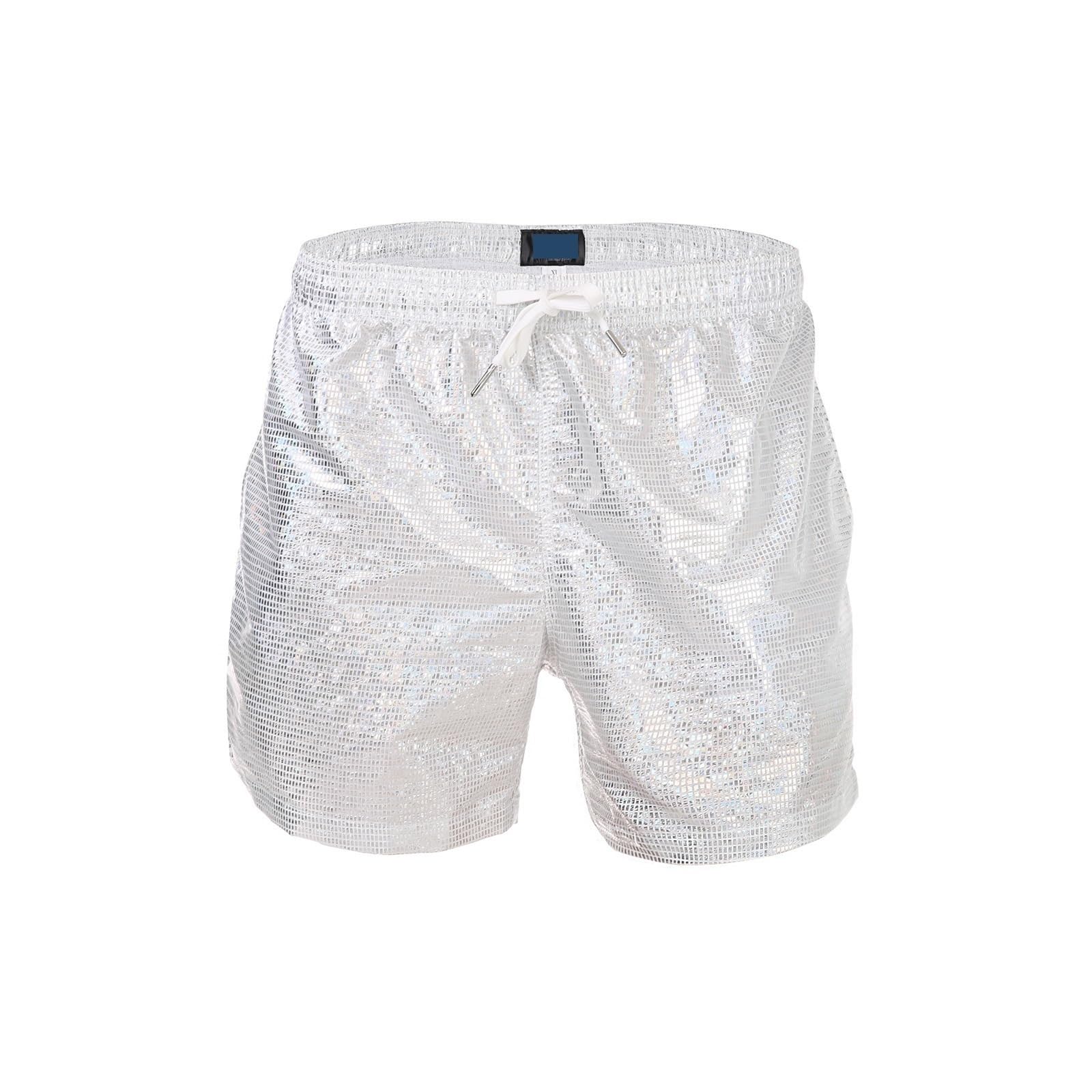 Pantalones Cortos De Playa Verano for Hombre 150g, Calzoncillos Boxer Natación Brillantes Talla Grande, Cuerda A Cuadros Lisos Poliéster para Nadar