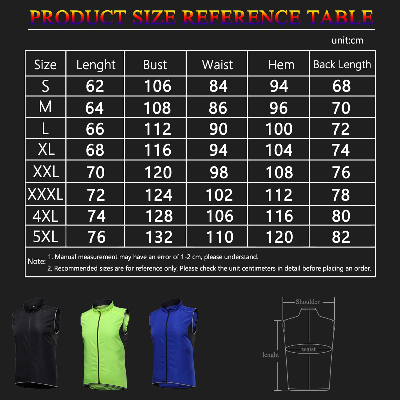 Kamizelka rowerowa unisex Wiatroszczelna kamizelka bez rękawów Lekka, oddychająca kurtka rowerowa Kamizelka Odblaskowa kamizelka rowerowa z 3 kieszeniami do chodzenia i biegania MTB,Black-S