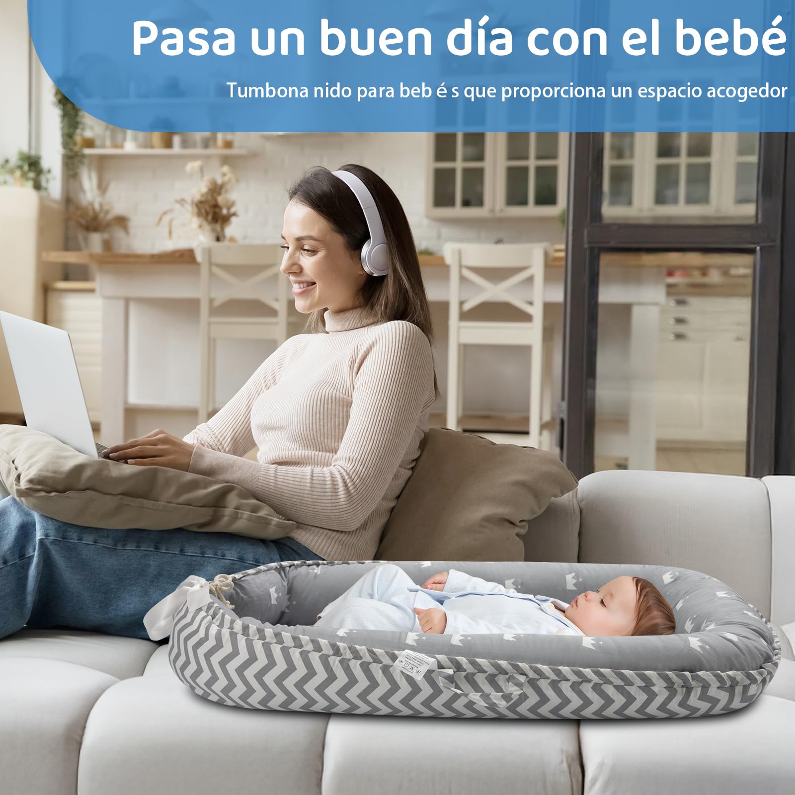ROMAGIO Tumbona para bebé, suave y transpirable, portátil, funda para nido de bebé de 0 a 24 años, tumbona para dormir para bebés, regalos (blanco)