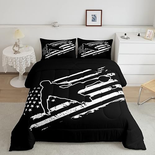 Edredón de cama con bandera estadounidense para niños y niñas, juego de ropa de cama de jugador de fútbol para todas las estaciones, elegante