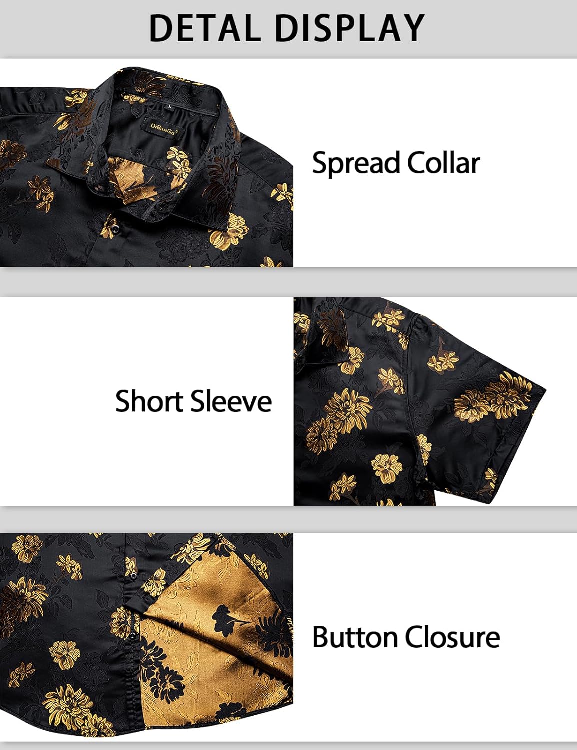 DiBanGu Men's Short Sleeve Shirts Silk Paisley Floral Dress Shirt Button Down Shirts Tropical Holiday Beach Shirts