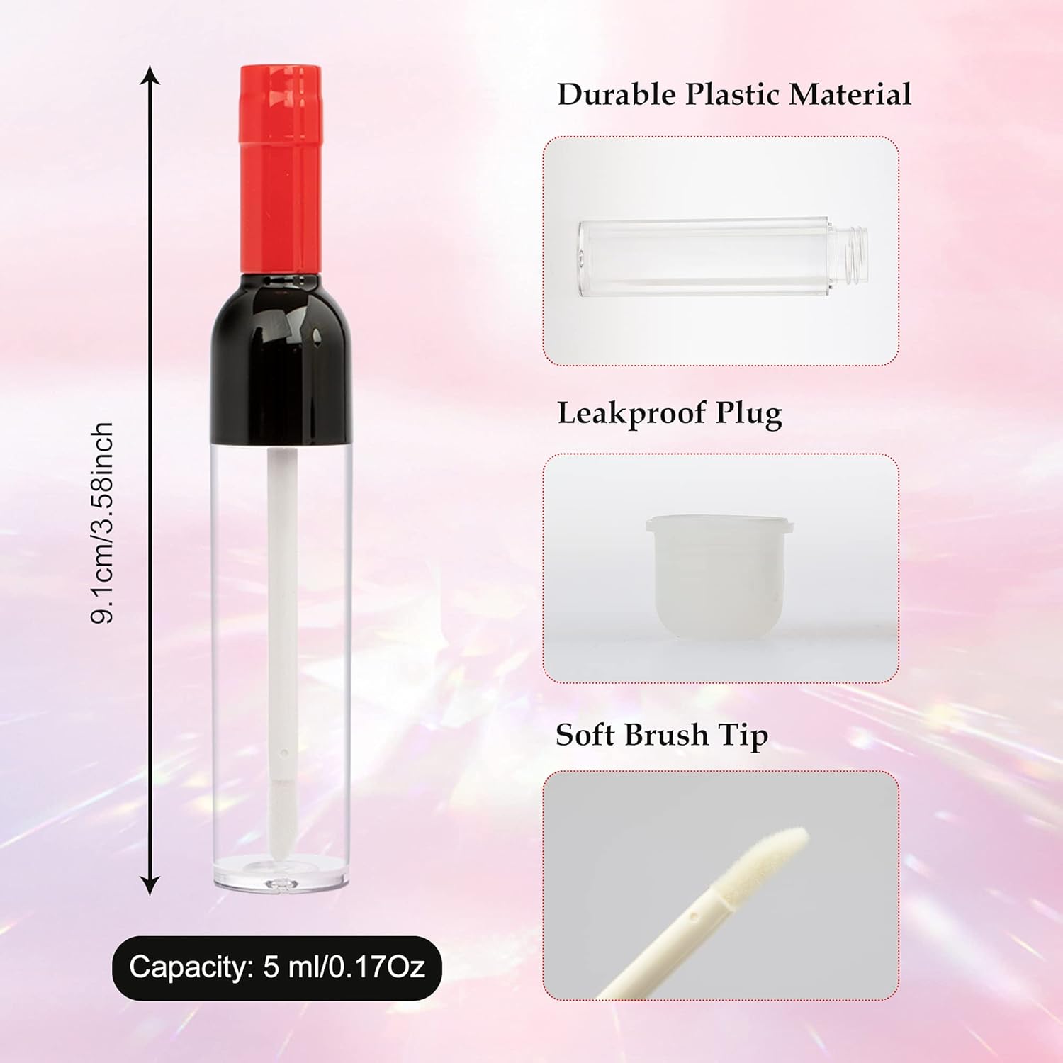 RONRONS 15 Pieces 5ml/0.17oz Empty Wine Bottle Shaped Lip Gloss Tubes Refillable Plastic Lip Oil Bottle Cosmetic DIY Container Holders for Making Up, Multicolor : Beauty & Personal Care