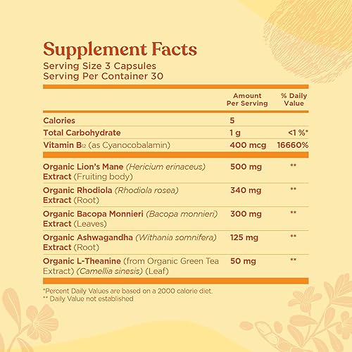 Miniatura 8 de Four Sigmatic Cápsulas Focus  Cápsulas de suplemento de melena de león  Complejo que estimula el cerebro con Ashwagandha, Bacopa Monnieri y Rhodiola