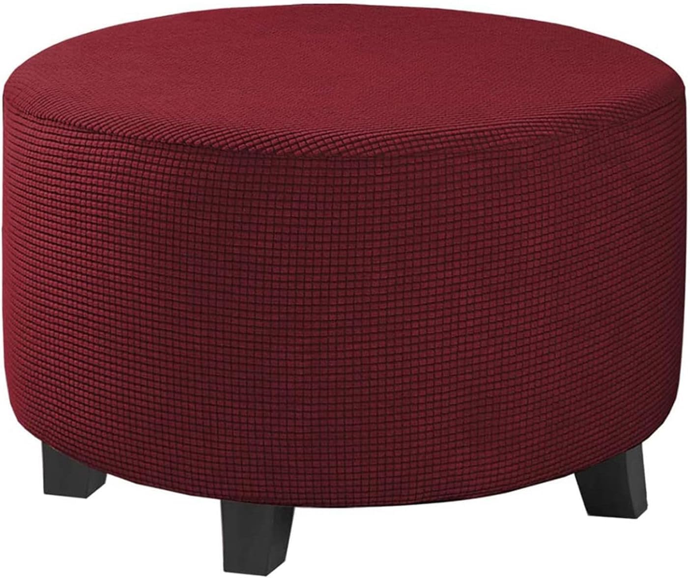 HACLEN Round Ottoman Cover, Stretch Footrest Stool Cover Soft Footstool Slipcover Washable Ottoman Slipcover Elastic Bottom (Red,Small)