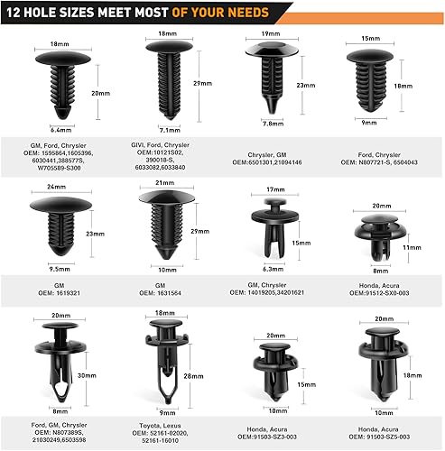 Miniatura 9 de GOOACC Surtido de 860 clips de retención de empuje para automóvil y sujetadores automáticos, 26 tamaños más populares, remaches de parachoques de