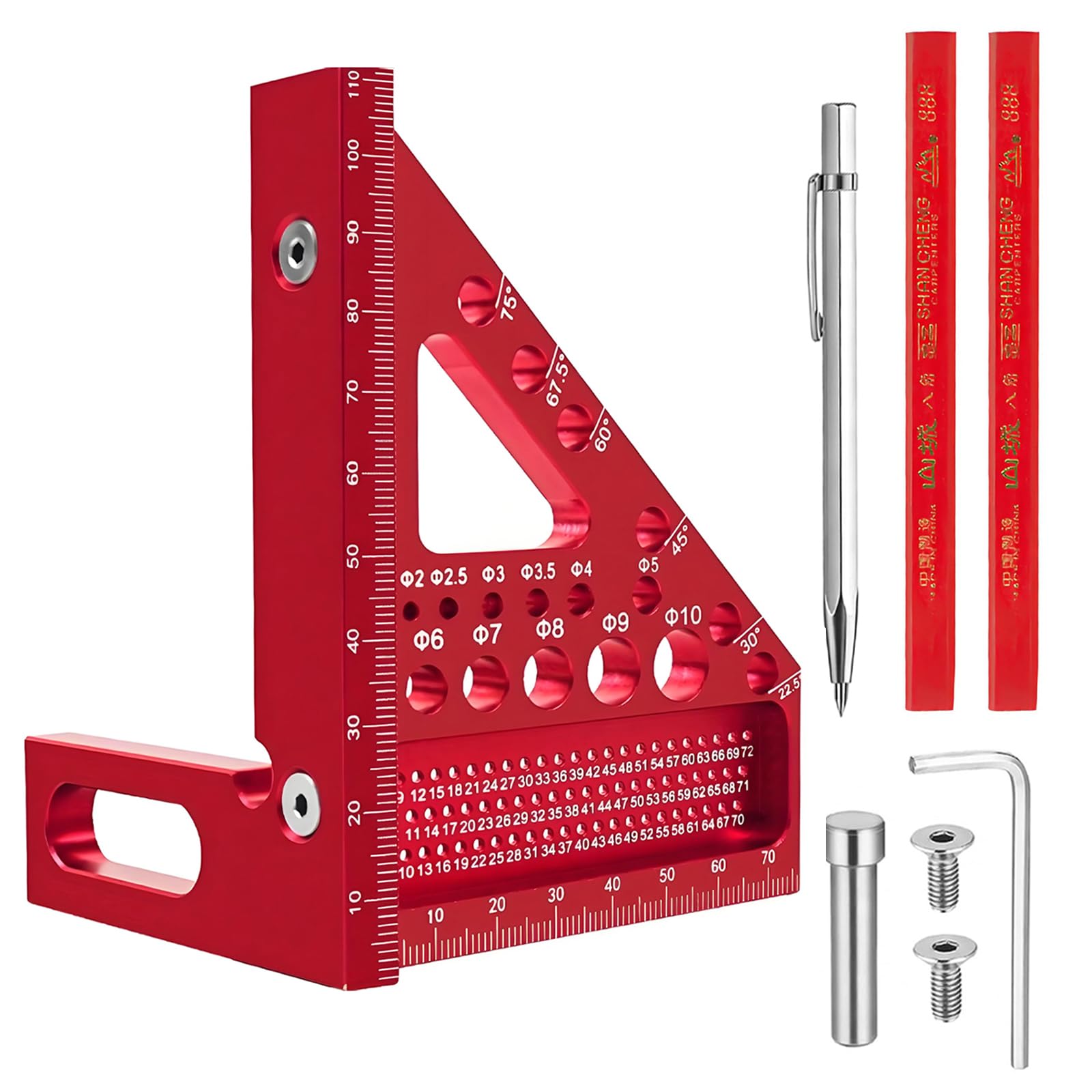 3D Multi Angle Measuring Ruler, 22.5-90° Woodworking Square Protractor