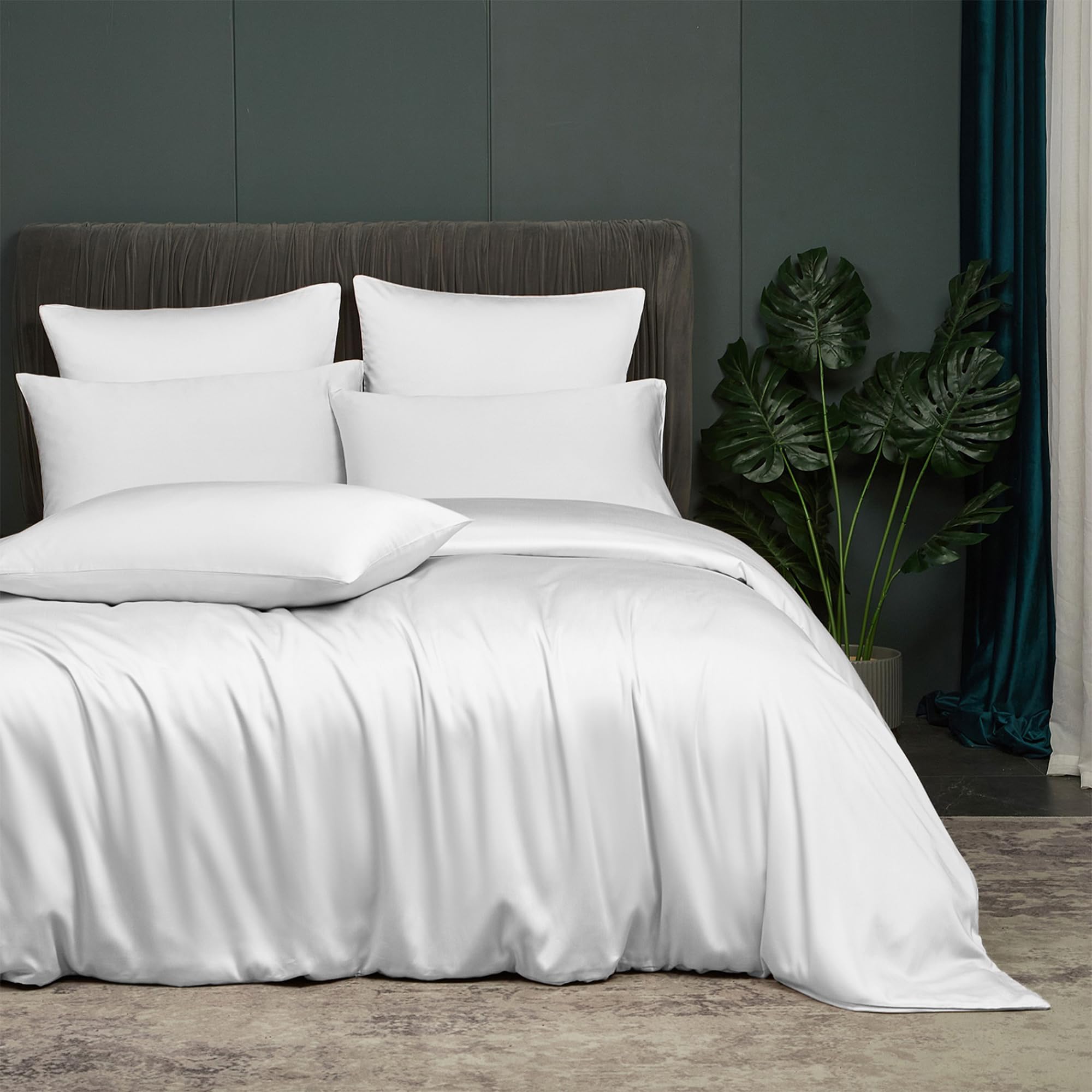 Luowei Bambus Bettwäsche 155 x 220 cm Weiß Sommer Kühlender Atmungsaktiv Bettwäsche Set Hautfreundlich Komfort Bettbezüge aus Bambus Polyester mit Reißverschluss und 2 Kissenbezüge 80x80cm