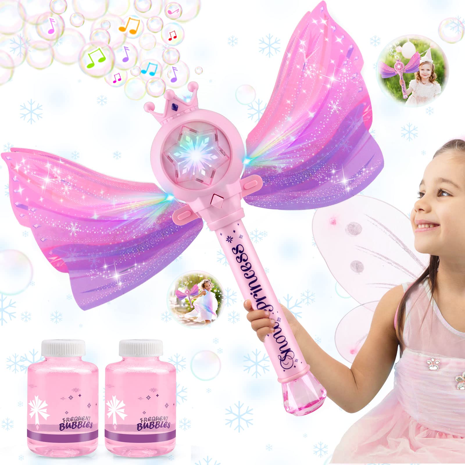 Britik Bubble Wands for Kids Girls - LED Light & Music Bubble Machine: 3 AA Batteries & 2 Bubble Solutions, Outdoor Party Birthday Toys for Toddlers, Gift for 3 4 5 6 7 8 Year Old GirlsBritik Bubble Wands for Kids Girls - LED Light & Music…