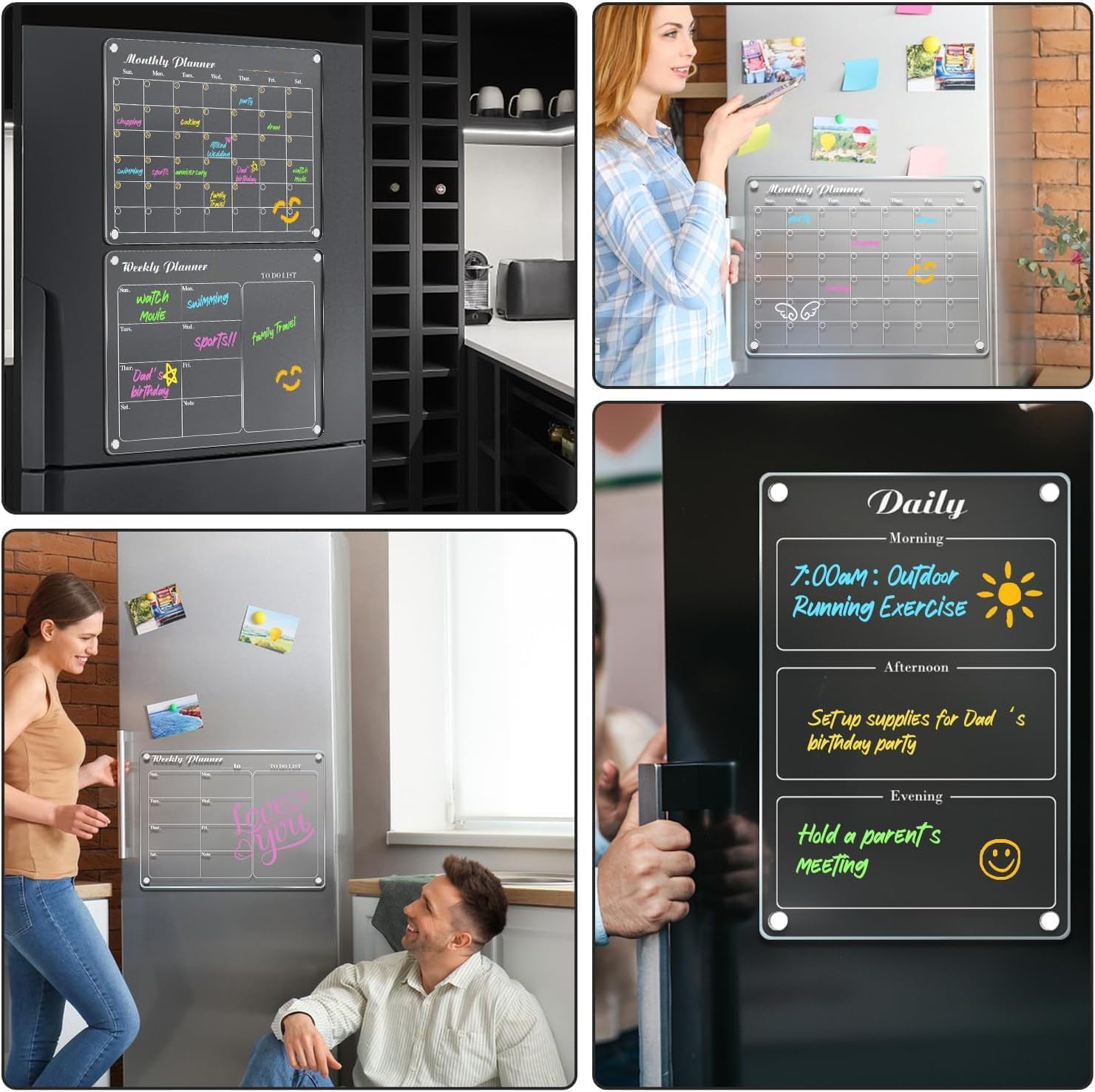 DIYMAG Calendario magnético para refrigerador, 4 pizarras blancas de borrado en seco de 15.2 x 11.2 pulgadas, pizarra blanca magnética para planificación, pizarra acrílica transparente, decoración de | Tableros acrílicos transparentes mensuales semanales