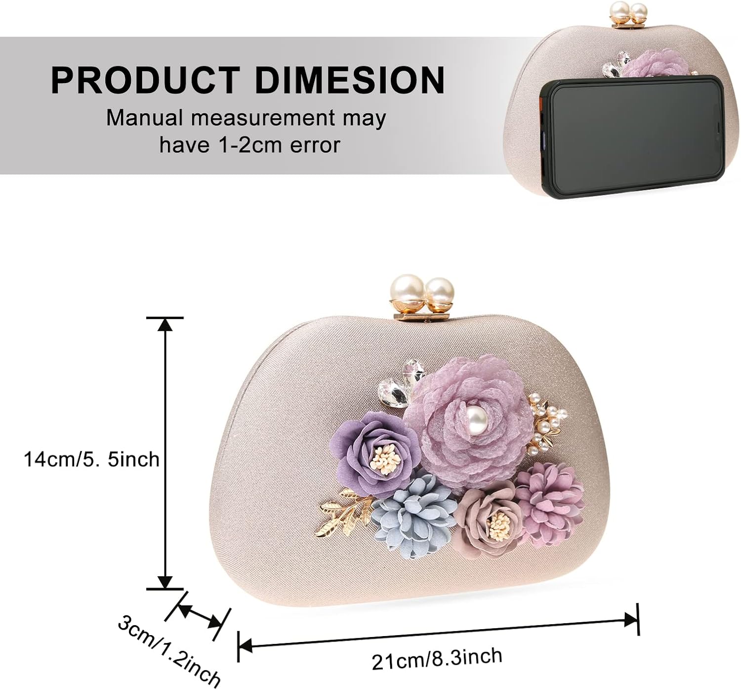 Evening HandBags for Women Flower Wedding Clutch Purse Satin Floral Ladies Party Crossbody Bag - Image 4