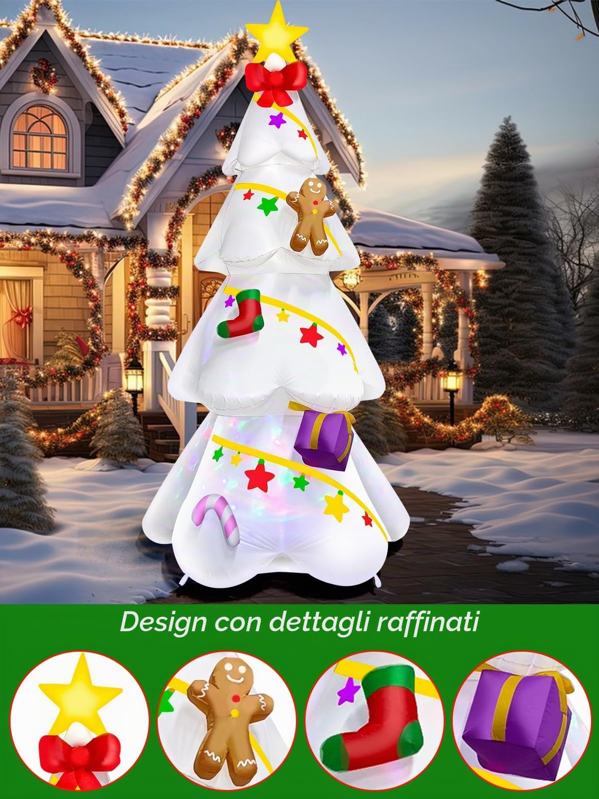 EBANKU 9FT Albero di Natale Gonfiabile Bianco Con Confezione Regalo - Decorazione Indoor/Outdoor per Casa, Famiglia, Cortile, Prato - Holiday Decor