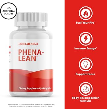 Anabolic Warfare Phena-Lean Premier Supplement from Thermogenic Body Composition Supplement Fuel Your Fire, Promote Energy, Increase Focus* - 60 Capsules.