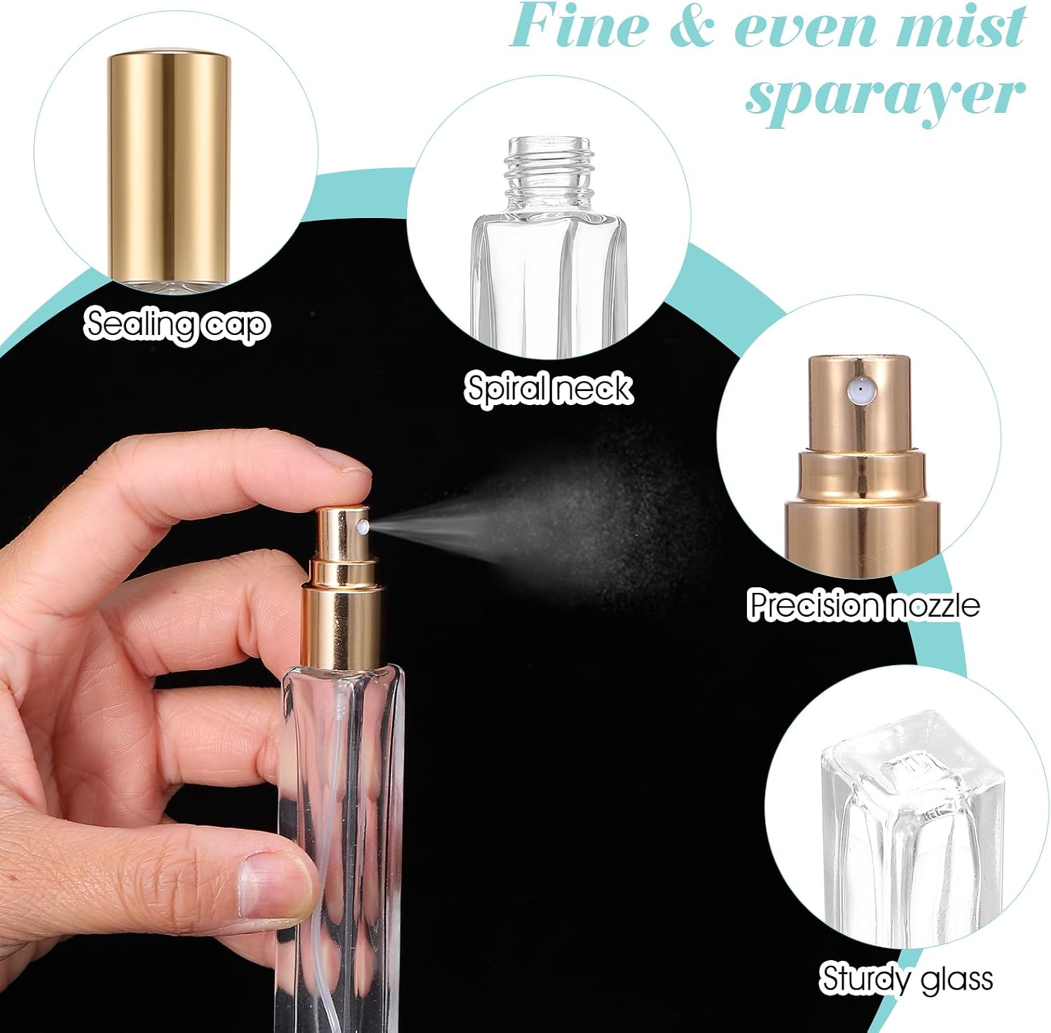 24PCS Perfume Travel Refillable Glass Bottles 10ml Gold Cap Square Atomizer Set with Funnels Droppers Pumps for Cologne Dispenser Leak-proof Fragrance Kit image 3