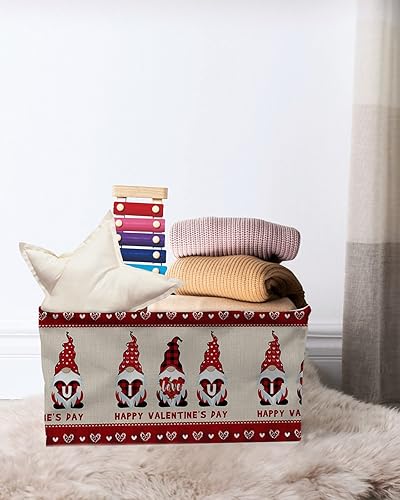 Miniatura 7 de Cesta de almacenamiento de gnomos de San Valentín para estantes, diseño de gnomos en arpillera con textura de corazón y rosas, cubos de