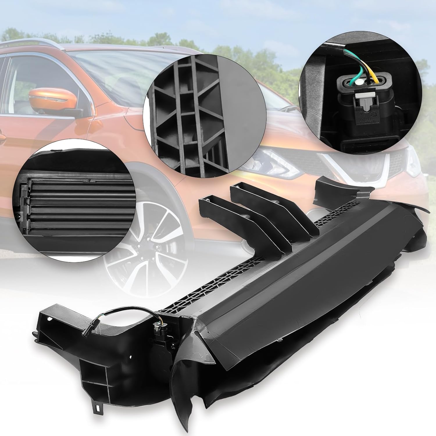 Radiator Shutter with Actuator Motor Compatible with Nissan Rogue 2016-2019, Replaces OE Number 601-356, 214214BC0A, 214216FR0A