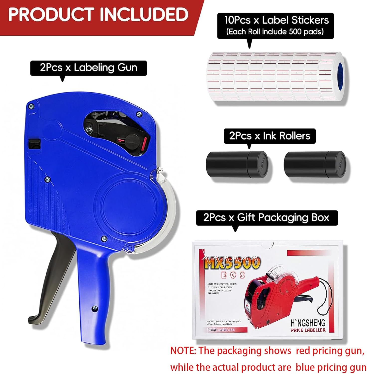 Price Gun, 2 Pack Pricing Gun - 8 Digits Price Tag Gun with 5000 Labels & 4 Ink Rollers Kit Blue Pricing Label Maker for Retailer,Supermarket Date Gun Labeler for Food