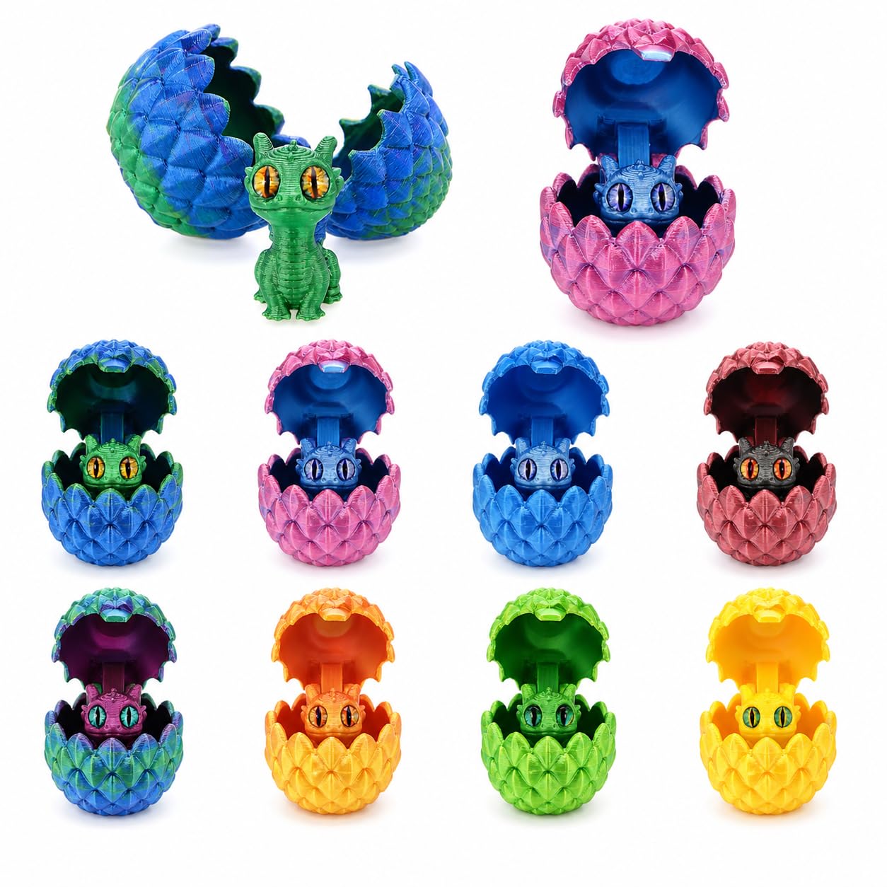 8Pcs 3D Printed Dragon Eggs Set, Mini Dragon Inside, 8 Colours, Desk Decor