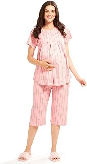 AV2 Women's Cotton Printed Maternity & Feeding Night Suit Set of Top & Relaxed Capri Nursing Night Dress -2124 Price In India