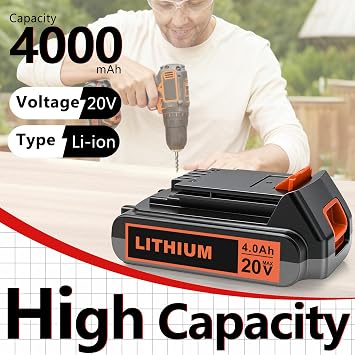2-Pack 4.0Ah 20V Lithium Battery for Black and Decker Power Tools
