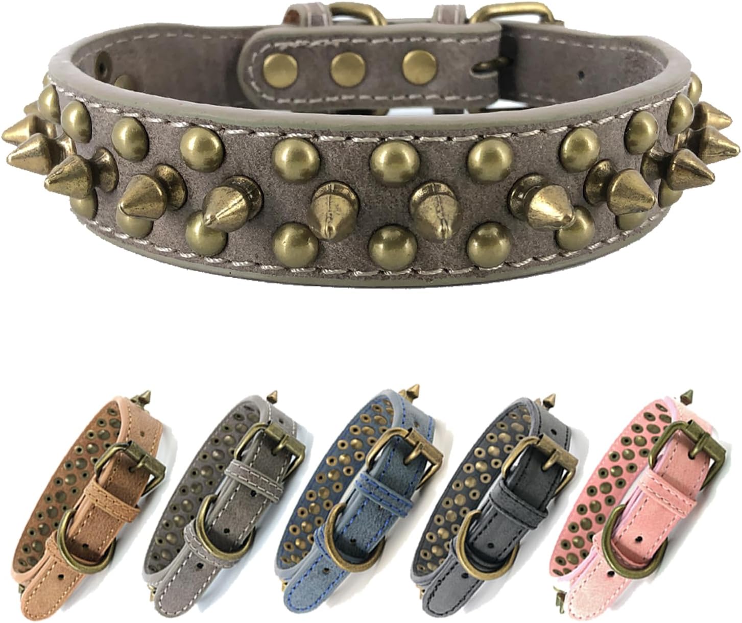 Spiked Studded Dog CollarBronze Round Stud AntiBite