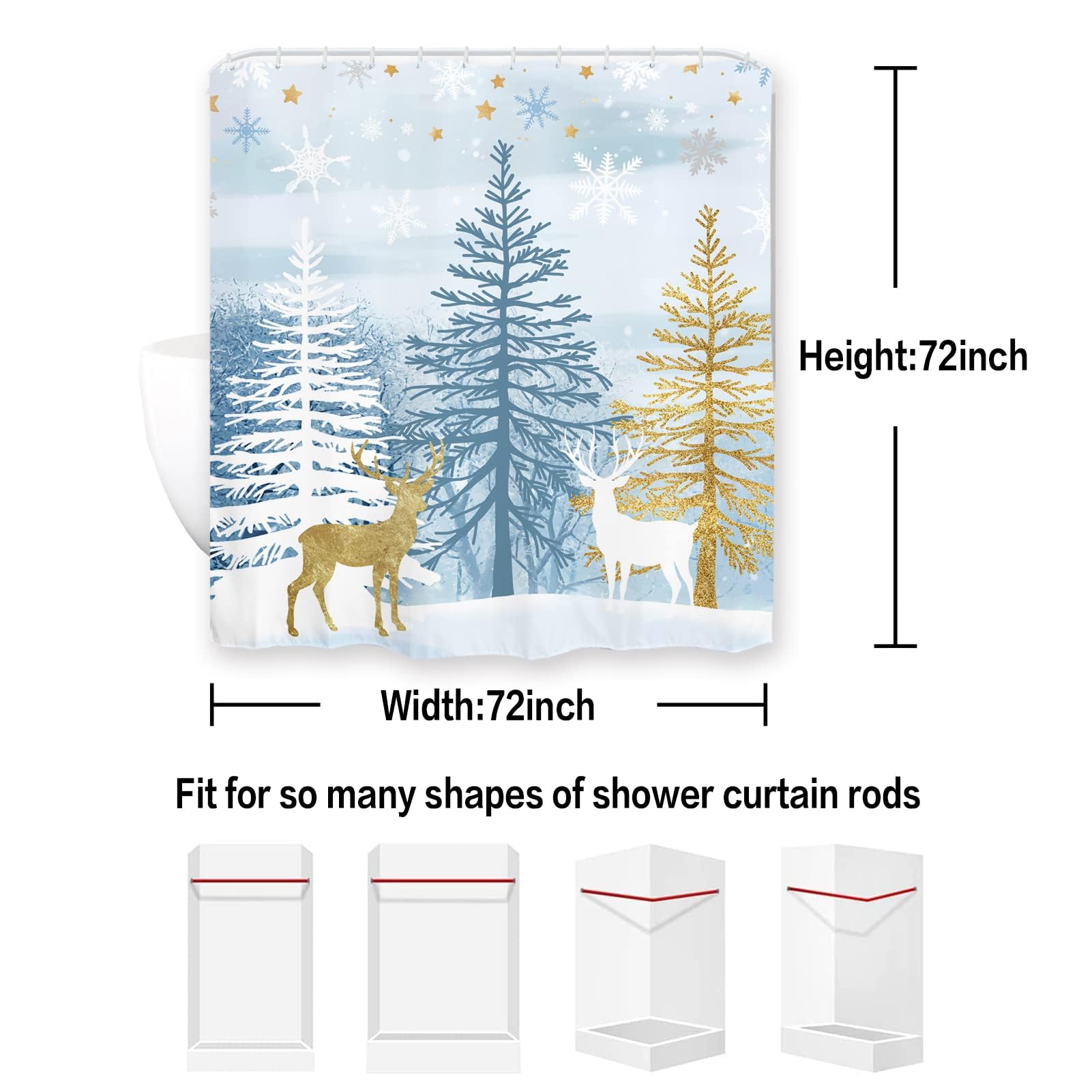 Frohe Weihnachten Duschvorhang – 177,8 X 177,8 Cm, Mit Kiefernbaum & Schneeflocken – Inkl. 12 Haken
