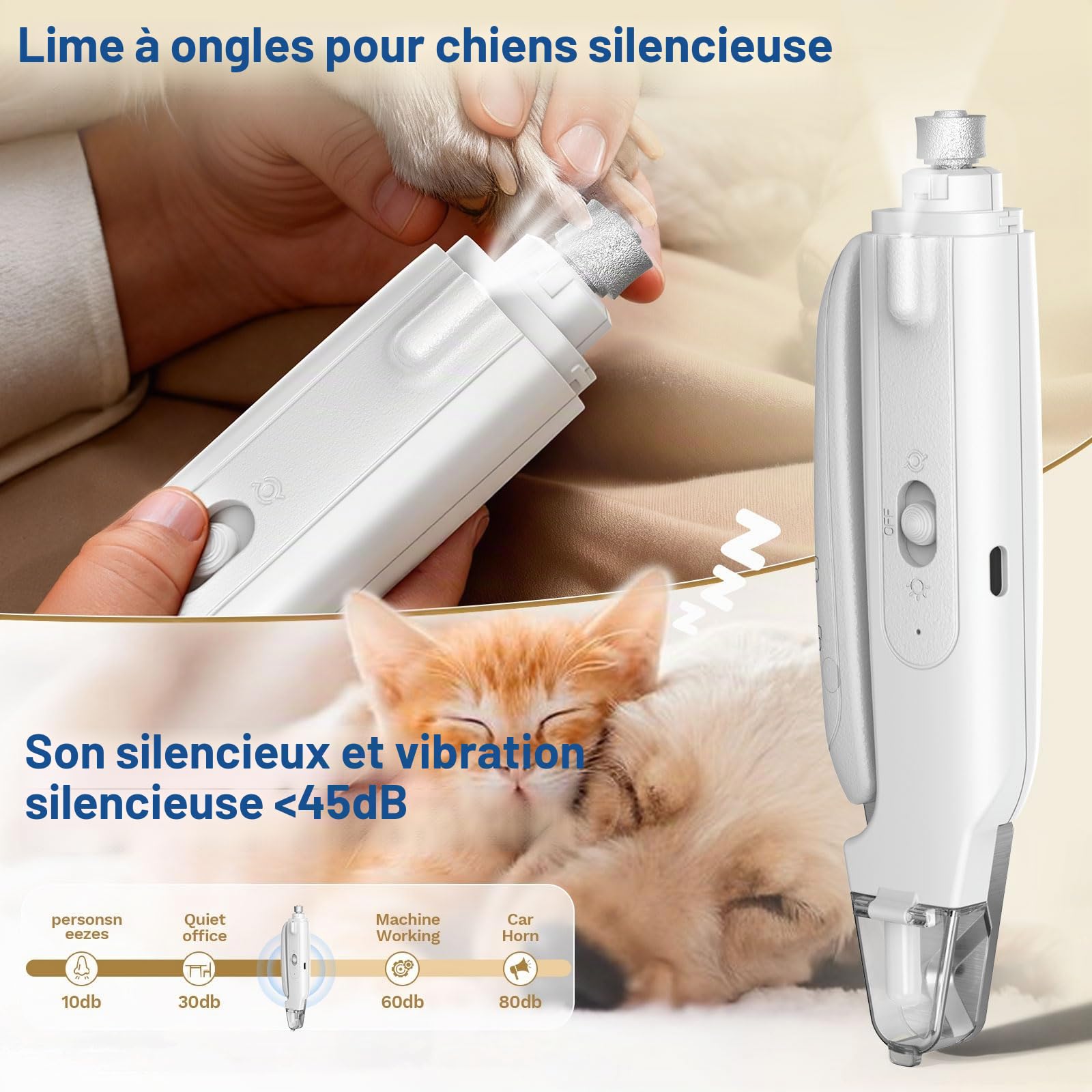 Coupe-griffes 2 en 1 pour chien et chat avec lumière, coupe-griffes et broyeur de type C