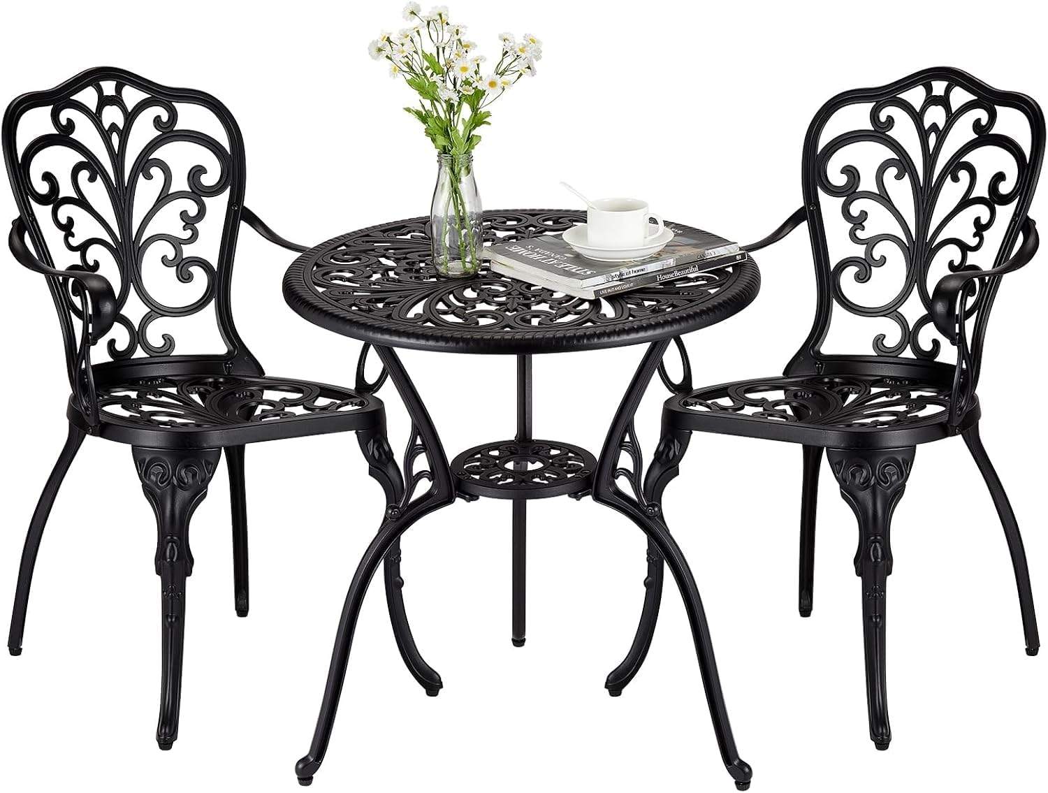 3 Piece Outdoor Patio Bistro Sets Cast Aluminum Bistro Table Set for Garden Yard