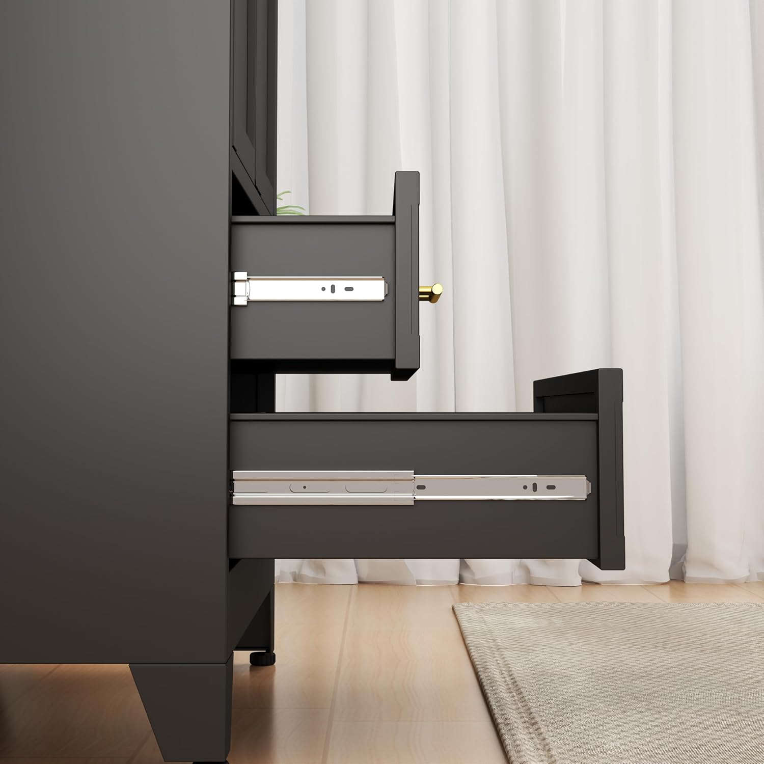 71" H Metal Armoire Wardrobe Closet with 2 Drawers, Adjustable Shelve, Clothes Drying Pole, Steel Wardrobe Cabinet for Bedroom (Black)