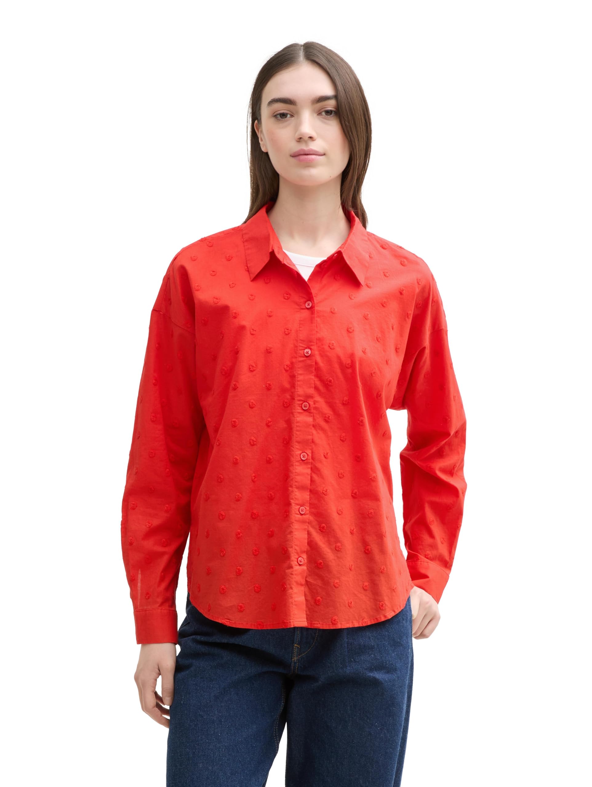 Tom Tailor Denim Damen Bluse im Pünktchen-Muster