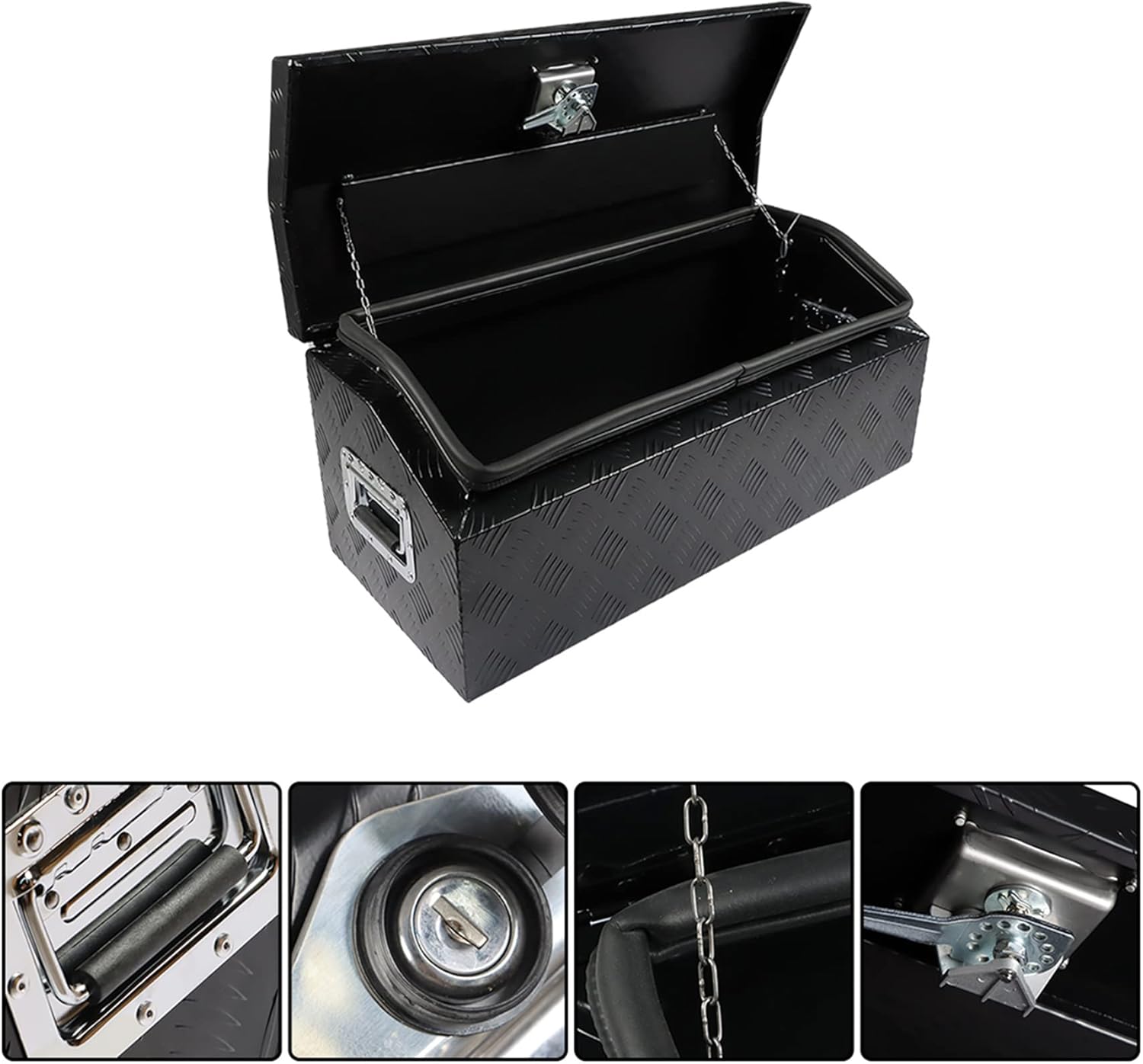 Silscvtt 30 Inch Aluminum Trailer Tongue Tool Box Trailer Tongue Box Chest Box Replacement for Pickup Truck ATV Underbody RV Storage Box Organizer With Lock Key (Black)