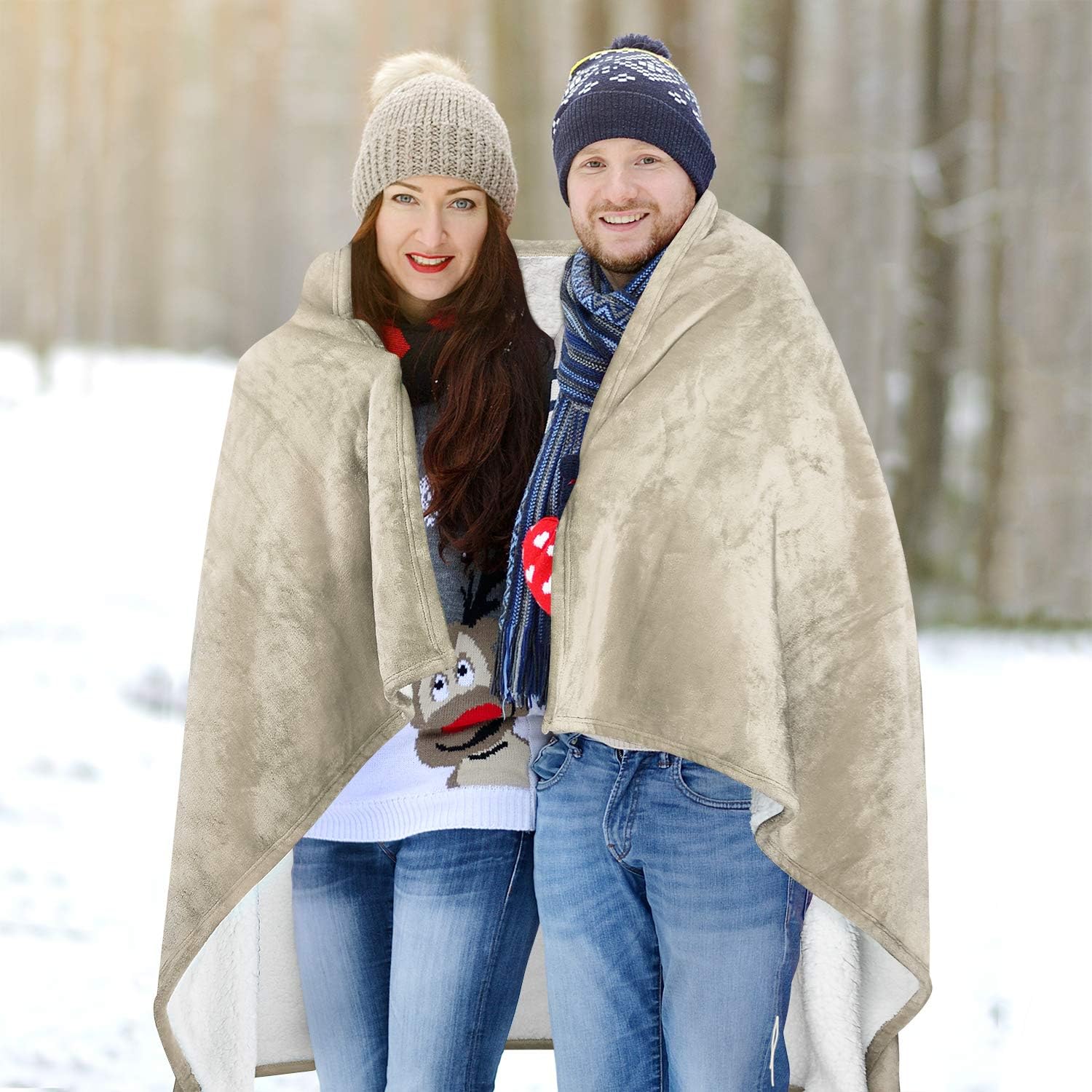 Catalonia Sherpa Wearable Blanket Poncho for Adult Women Men, Wrap Blanket Cape with Pocket, Warm, Soft, Cozy, Snuggly, Comfort Gift, No Sleeves, Camel - Image 5