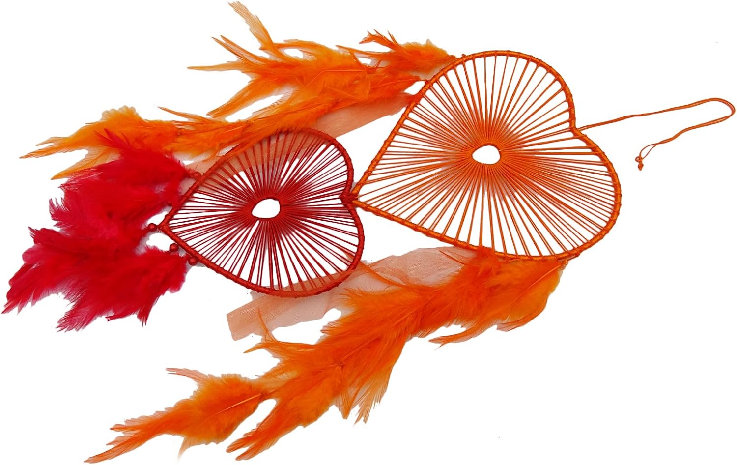 Orange & Red Faux Feather Heart Shape Dreamcatcher Boho Dream Catcher Wall Hanging Ornament Gift