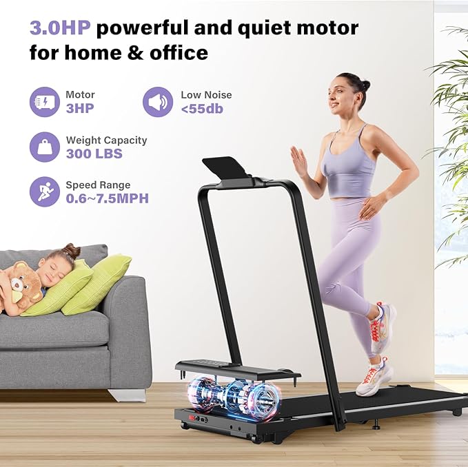 Caminadora Plegable Eléctrica con Inclinación y Barra de Soporte 3 hp Negra miniatura 2