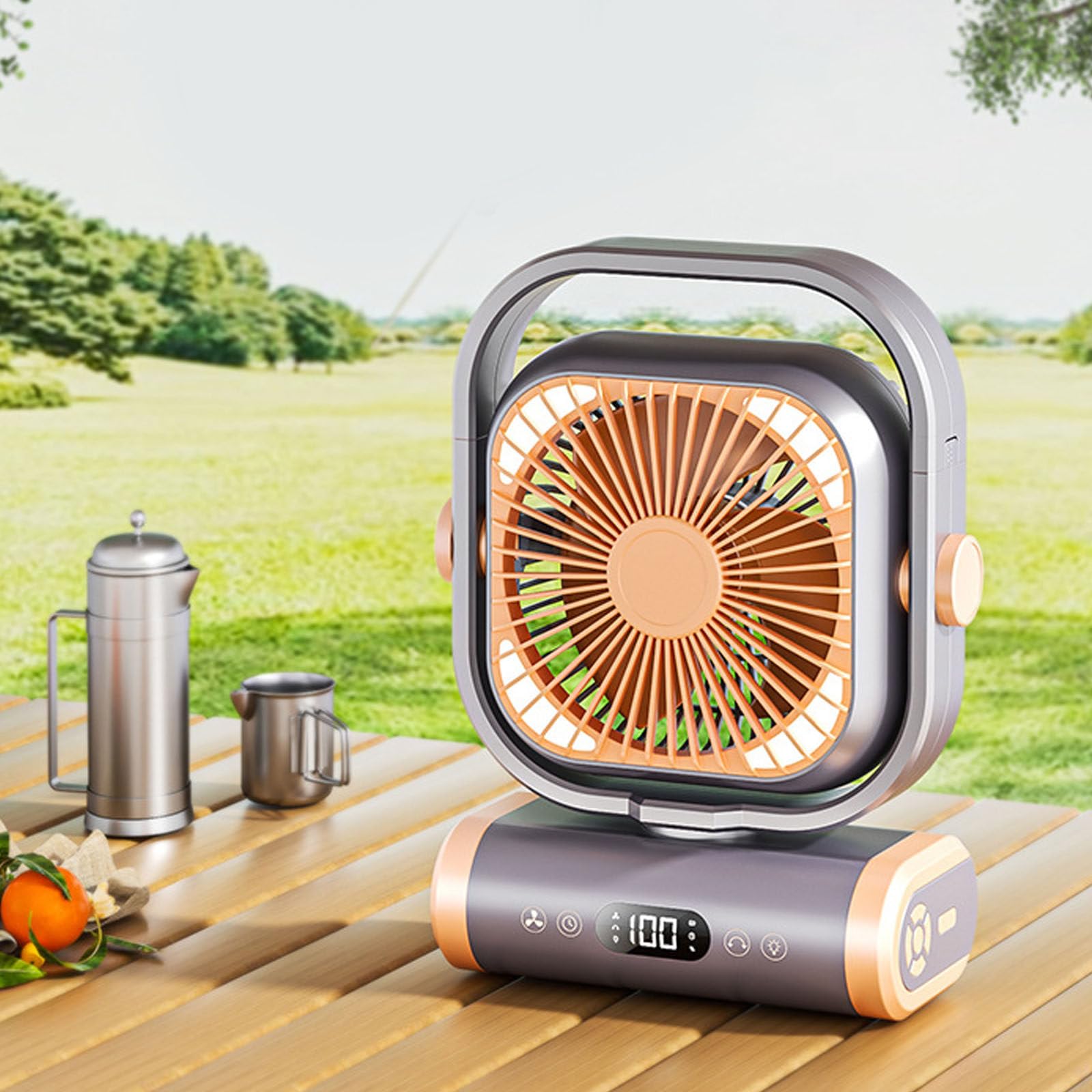 Ventilador Portátil Recargable, Ventilador con Batería De 20000mah para Acampar, Ventilador para Tienda con Control Remoto Y Luz, 5 Velocidades, 4 Tiempos,Orange