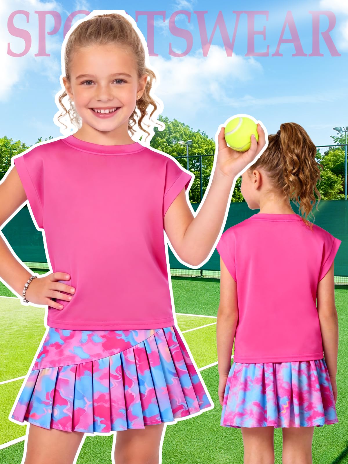 Tenue de tennis pour fille, t-shirt sans manches, jupe plissée avec poches intérieures pour short, combinaison de sport pour golf, badminton et skateboard