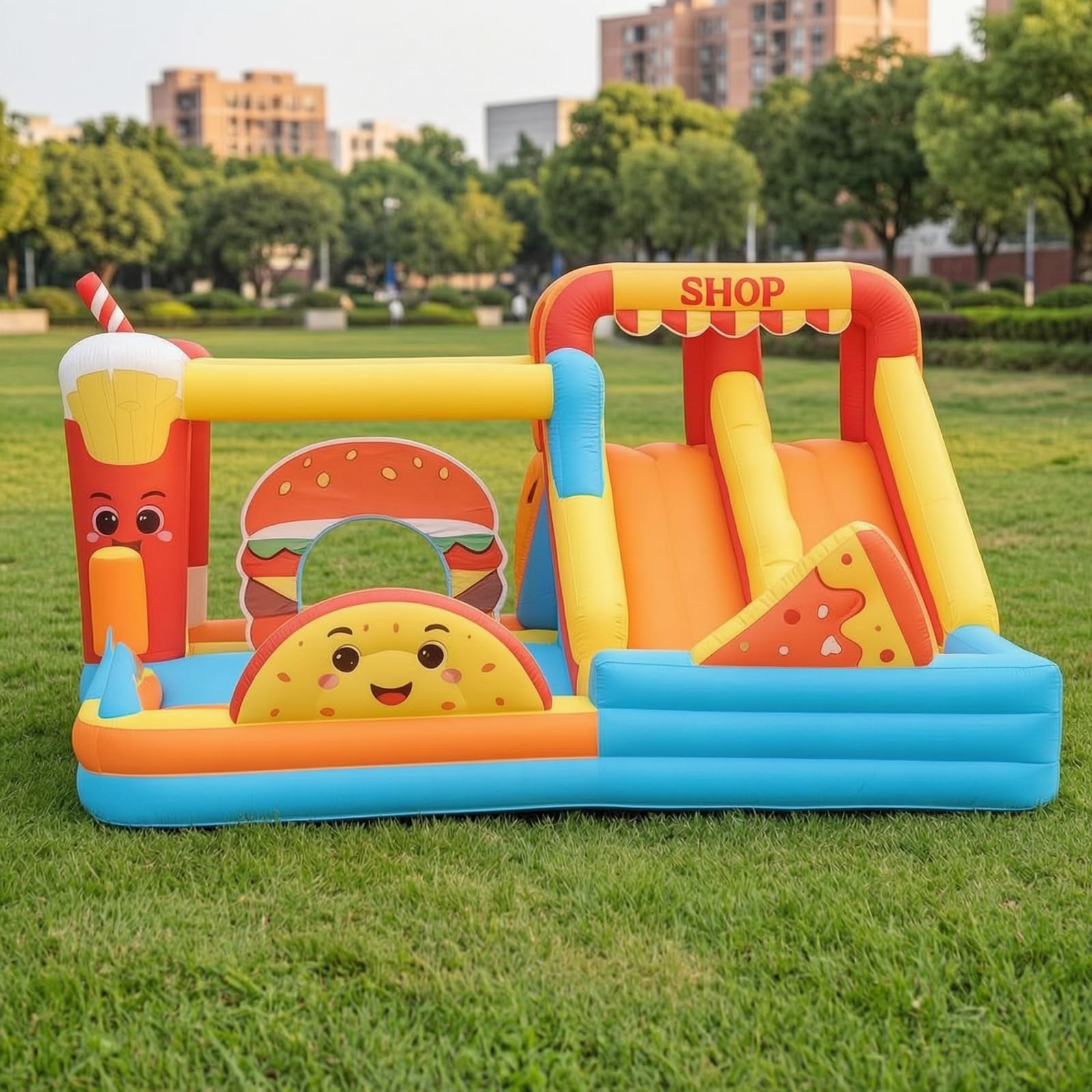 Castello Gonfiabile con Scivolo Multicolore Castello Gonfiabile con Ventola Robusto Trampolino per Feste di Compleanno