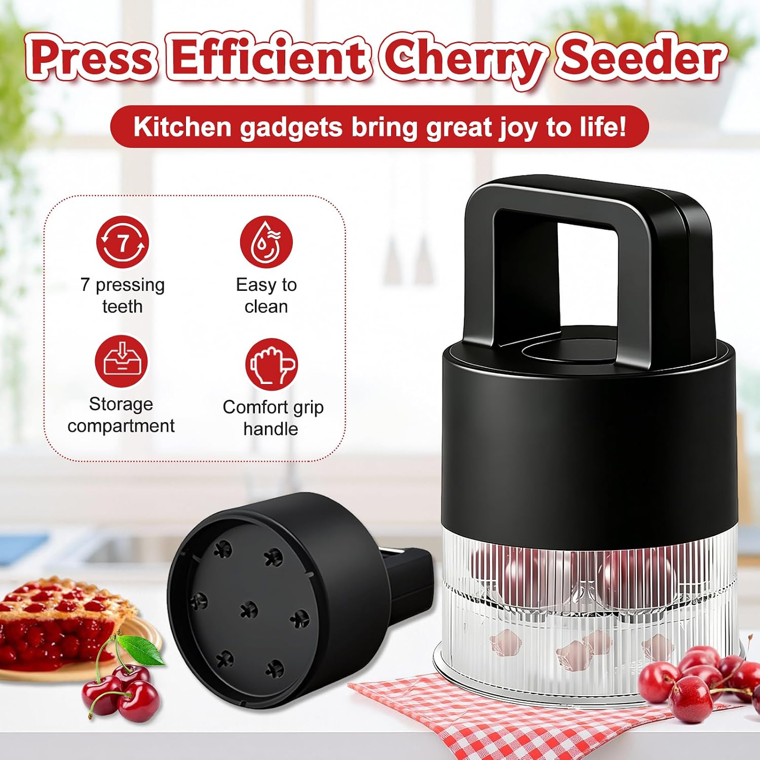 7-in-1 Cherry Pitter Tool 1.5 ‘’ Large Slot Cherry Seed Remover