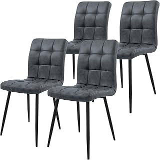 ML-Design Set 4X Sillas de Comedor Antracita con Respaldo, Asiento Ergonómico Acolchado Tapizado de Polipiel con Patas de Metal Sillón de Diseño Moderno para Mesa de Salón, Escritorio o Cocina