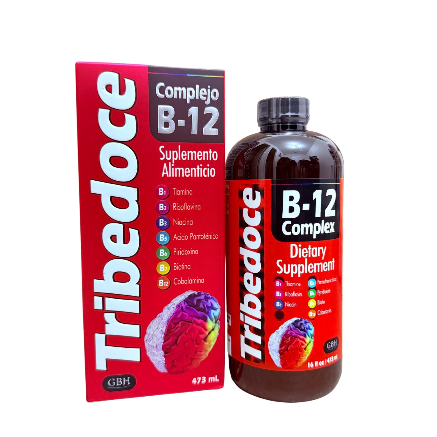Tribedoce Suplemento dietético líquido complejo B-12, complejo de vitamina B de alta potencia con tiamina, riboflavina, niacina, ácido pantoténico, piridoxina, biotina y cobalamina, sin OMG, sin gluten, 16 onzas líquidas