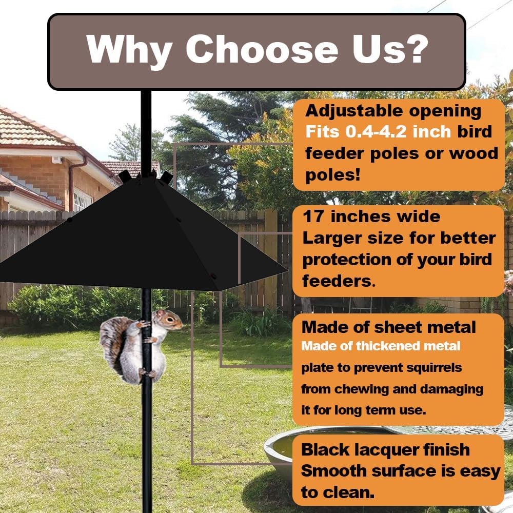 Metal Squirrel Baffle?Adjustable Opening Size Up to 4x4 Wide Wooden Post,Squirrel Baffle for Bird Feeders Without Removing Bird Feeder Poles Or Shepherd's Hooks.17inch 17 Inch Adjustable
