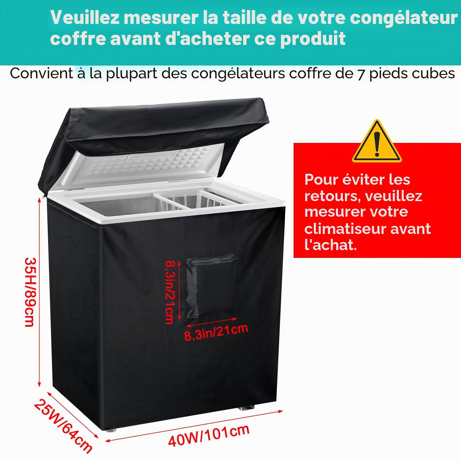 Luxiv Housse de congélation coffre noire imperméable 101,6 x 63,5 x 9,5 cm pour 2,1 m³ couverture complète