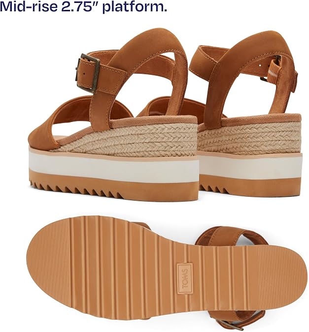 TOMS Womens Diana Wedge Sandal, Tan Leather, 6.5 US