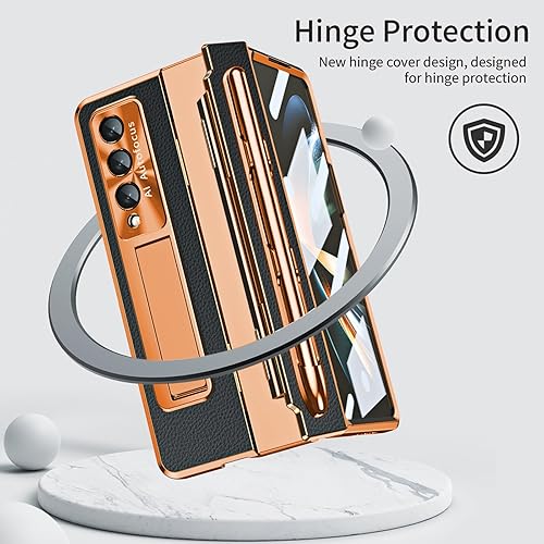 Miniatura 3 de Funda para Samsung Galaxy Z Fold 4 con S Pen y soporte para bolígrafo pegable, diseño de una sola pieza Z Fold 4 con protección de bisagra,