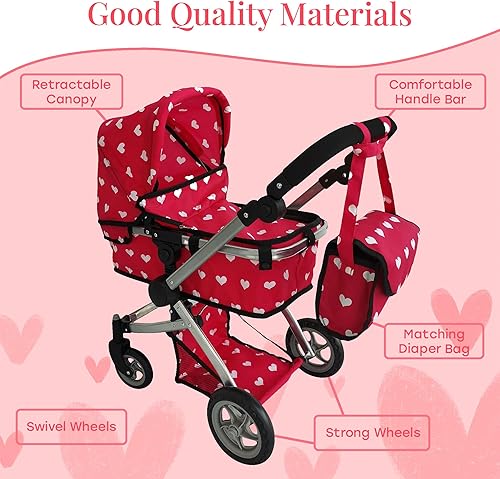 Miniatura 8 de Cochecito de bebé convertible combinado para niñas de 3 años en adelante  Cochecito de bebé de juguete para muñecas, cochecito plegable ajustable