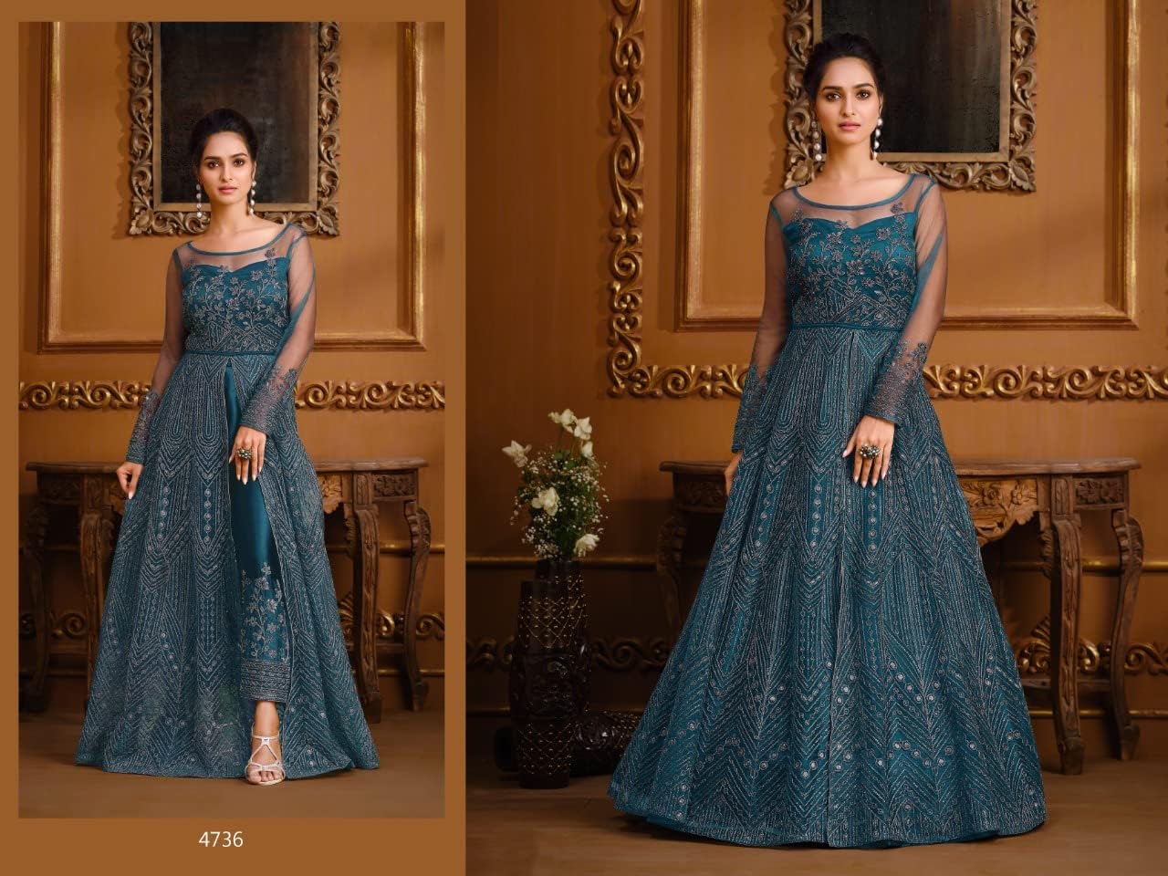 Wedding Reception Wear Pakistani Designer Slit Anarkali Gown with Dupatta Suits For Women