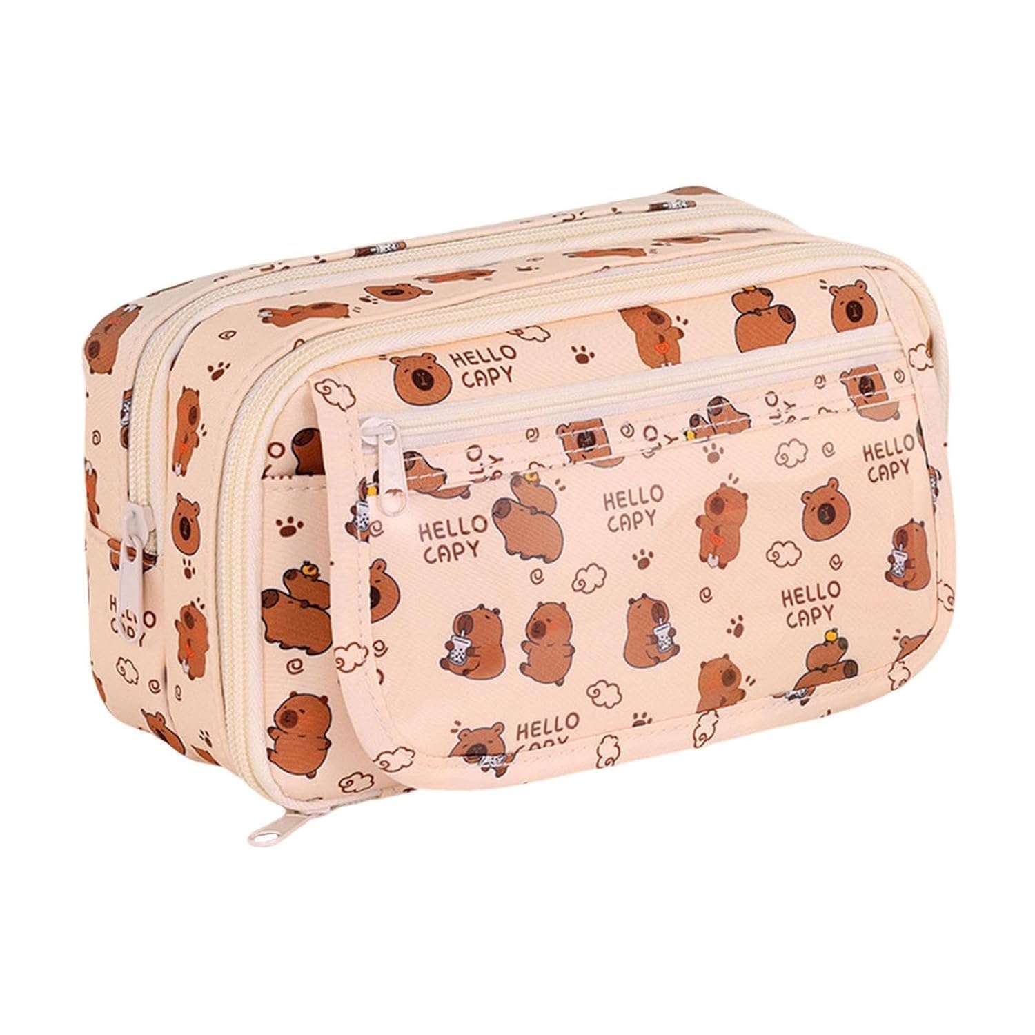 Pencil Pouch for Girls – Aesthetic Multi-Compartment Zipper Pouch with Drawstring Pocket, Cute Kawaii Pencil Case, Stylish Stationery Pouch, Return Gift for Kids & School Use (Hello Capy)-image-14