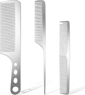 3 Pcs Stainless Steel Metal Comb Set, Anti-Static Heat-Resistant Hair Combs Fine Tooth Cutting Combs Metal Rat Tail Comb Barber Tools for Men Women Hair Styling