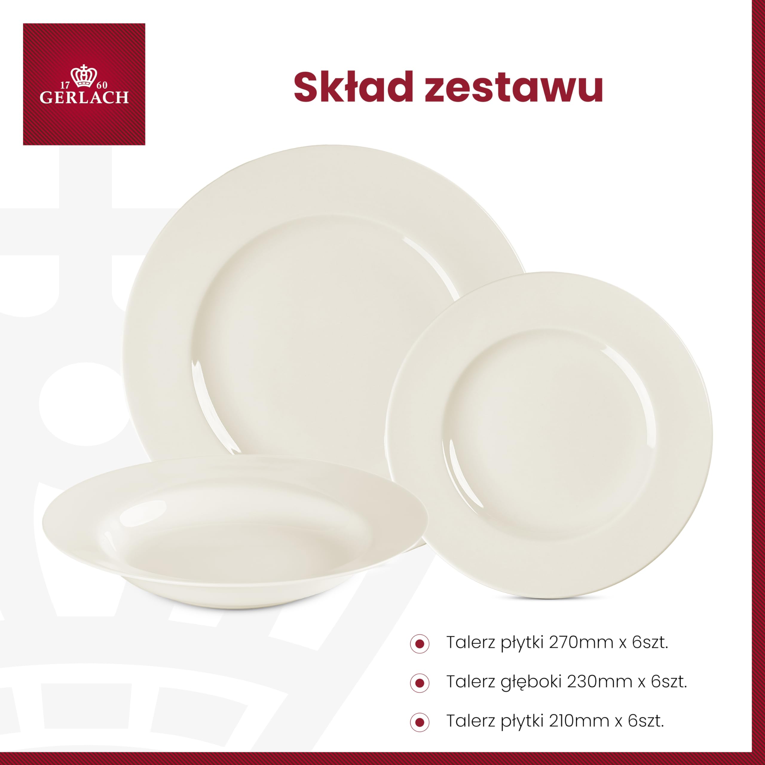 Gerlach Muza Zestaw Talerzy Obiadowych Dla 6 Osób Komplet Porcelanowych Talerzy 18 Elementów Serwis Obiadowy Talerze z Porcelany W Kolorze Kości Słoniowej